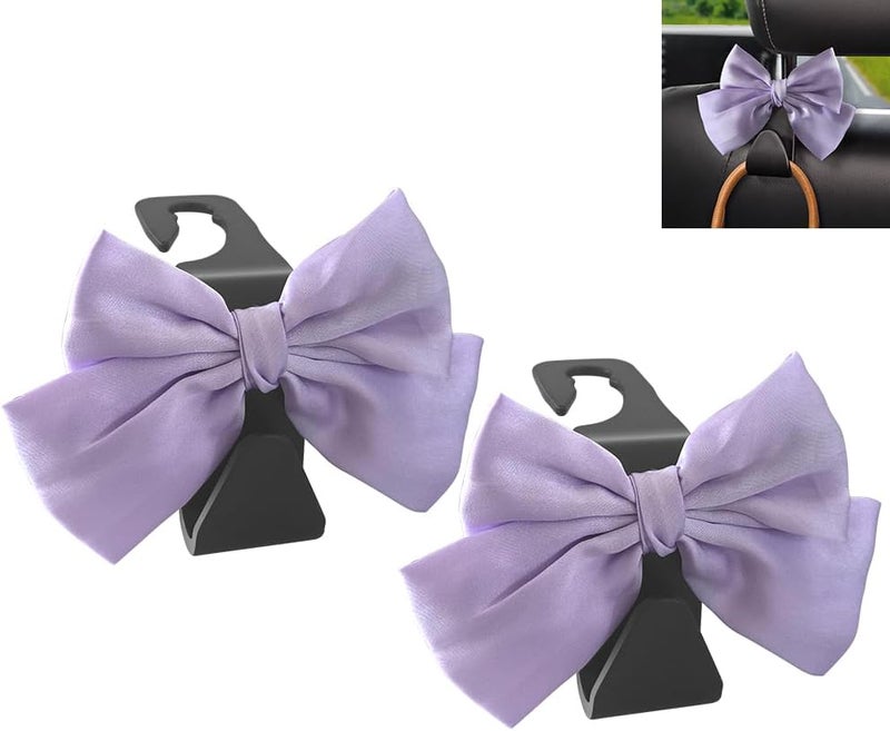 LIFOPY 2 Pack Car Purse Hooks, Cute Bow Car Seat Headrest Hook Hanger for Purses and Bags, Space-Saving Car Accessory (Light purple) - Image 1